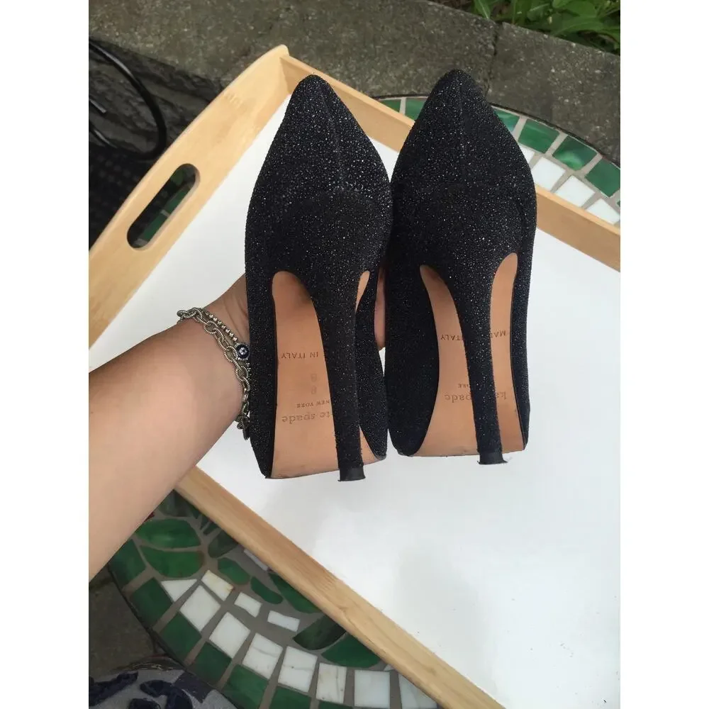 KATE SPADE Sparkly Black Dressy Evening Comfy Heels Pumps Classic 8 ITALY